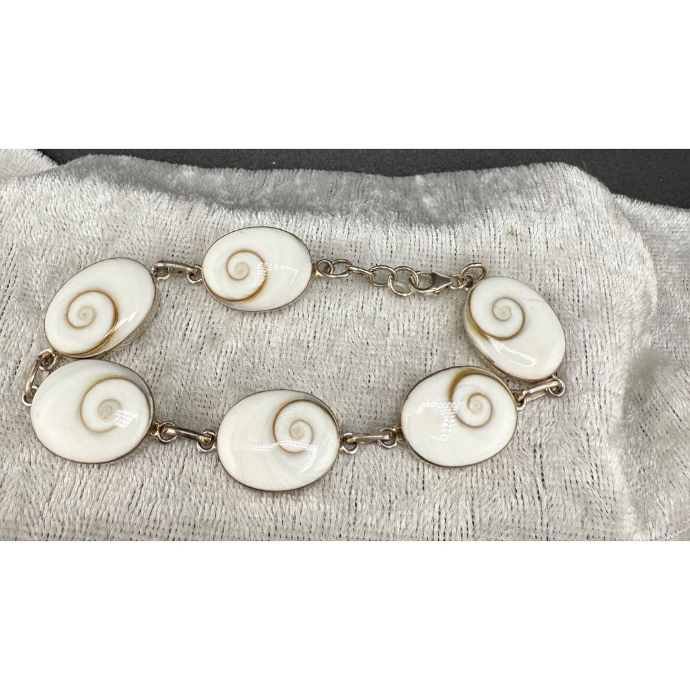Sterling‎ Silver Shiva Eye Bracelet Operculum Shell Size 7.5"